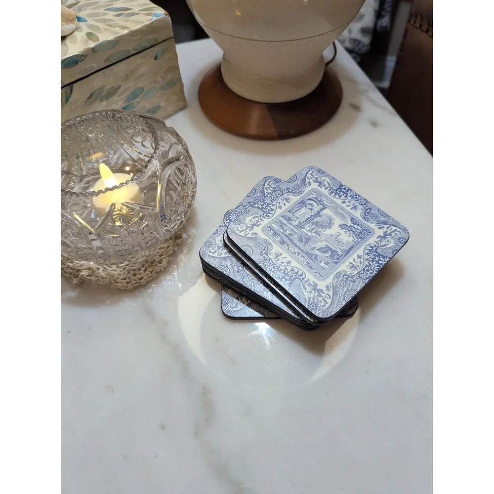 Pimpernel Blue Italian Coasters Set of 6 Cork Back Drink Coasters
